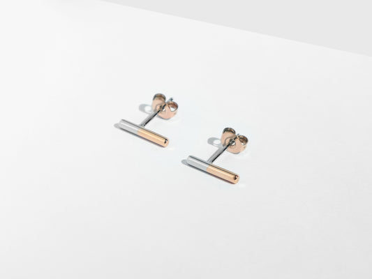 2-Tone Bar Stud Earrings | Rose Gold
